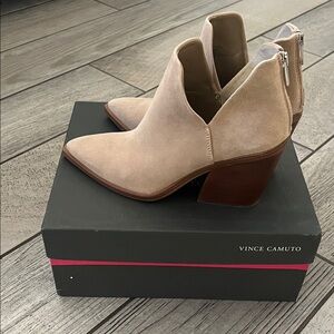Vince Camuto Beige Suede Ankle Booties
